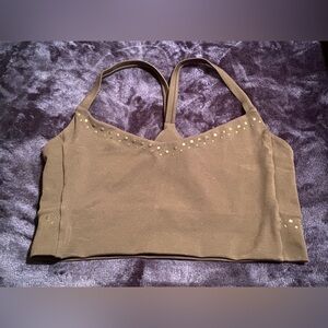 New Balance Tan Sports Bra with Gold Details